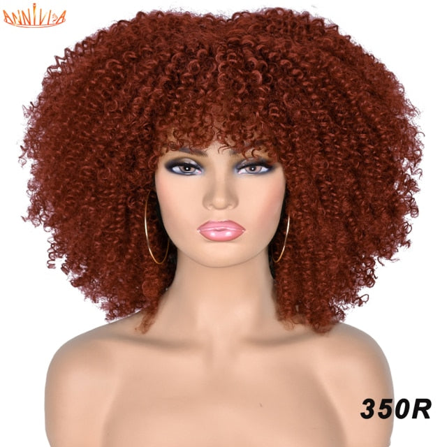 Short Hair Afro Kinky Curly Synthetic Wigs With Bangs