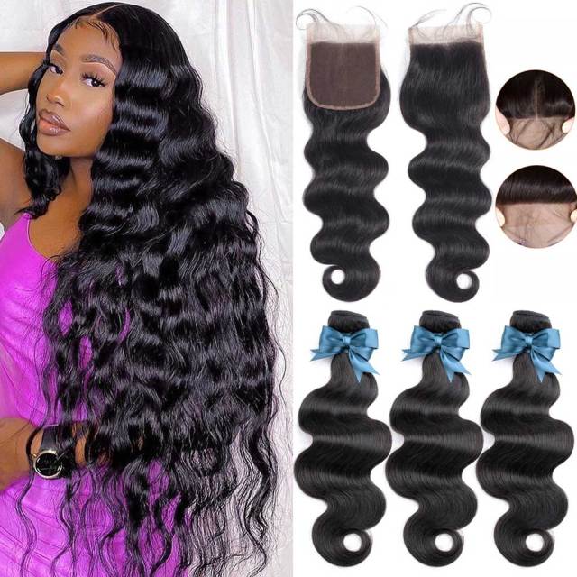 Brazilian Hair Weave With Lace Frontal Closure Bundles