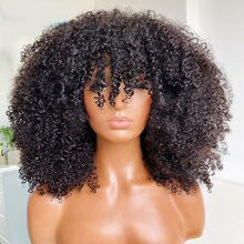 Remy Brazilian Afro Curly Human Hair Wigs With Bangs