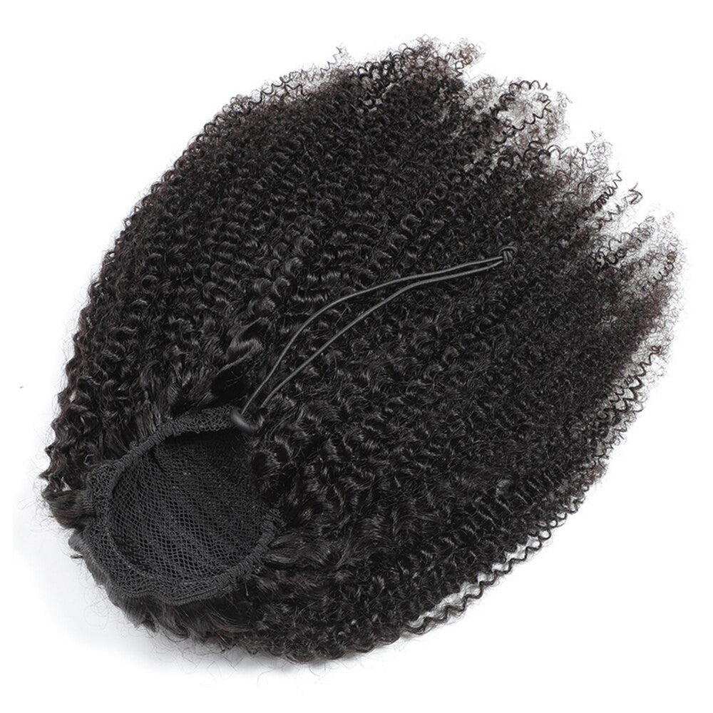 Afro Kinky Curly Human Hair Clip-In Drawstring Ponytail Extensions