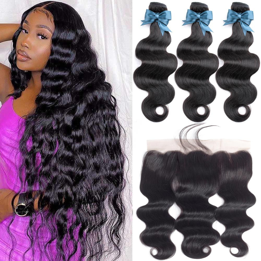 Brazilian Hair Weave With Lace Frontal Closure Bundles