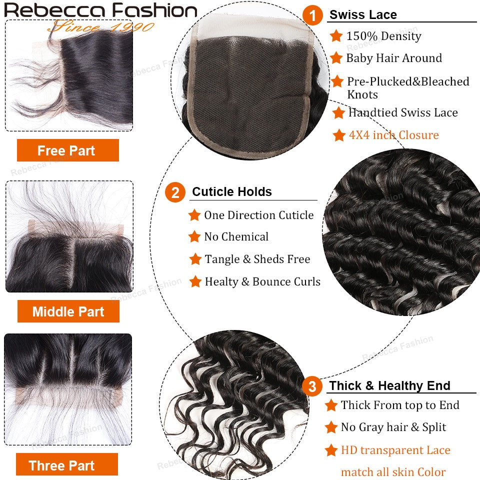 Brazilian Deep Wave Human Hair 3 Bundles With Closure Remy