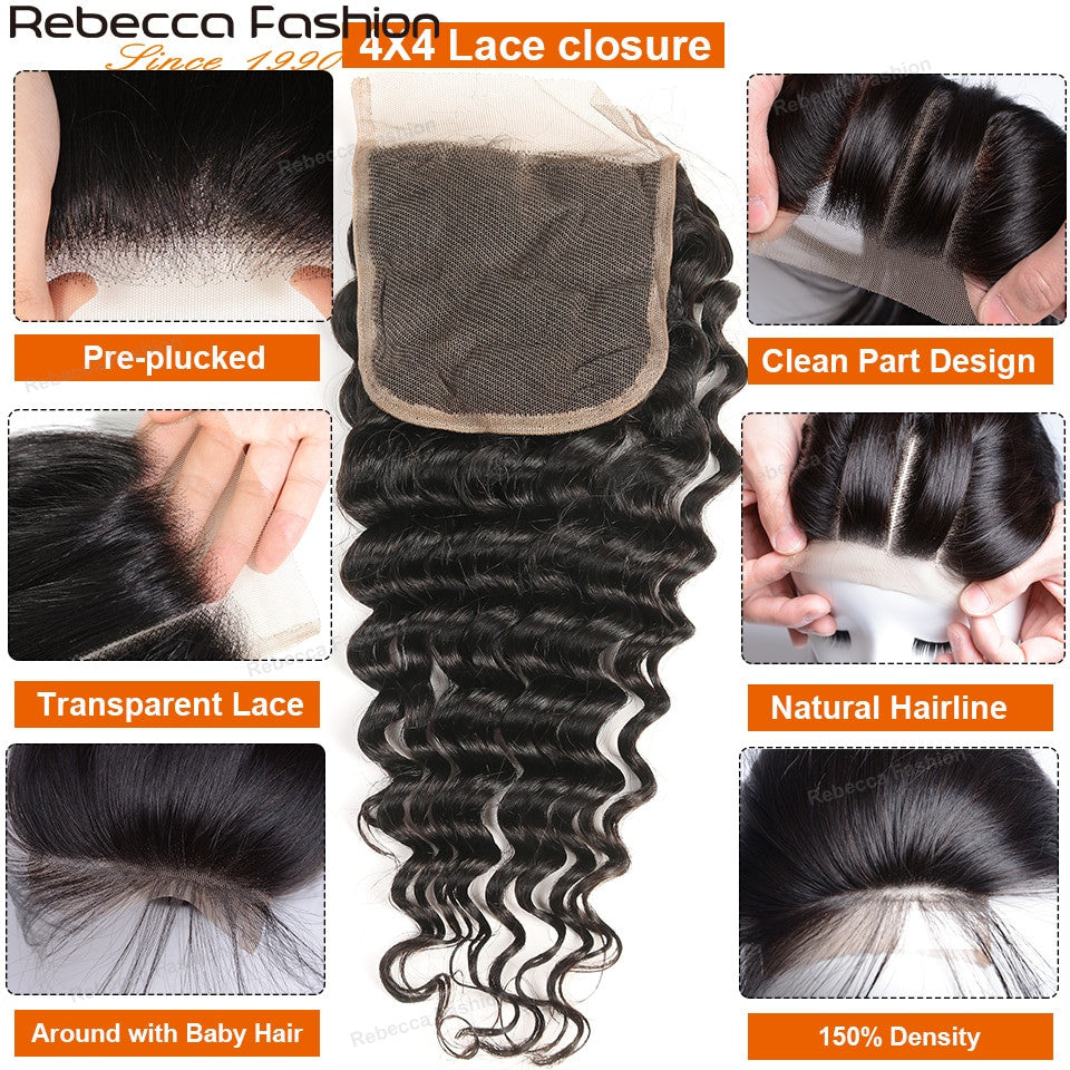 Brazilian Deep Wave Human Hair 3 Bundles With Closure Remy